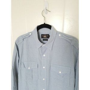RRL by Ralph Lauren Mens L/S Button Front Shirt L Blue Stripe 100% Cotton *
